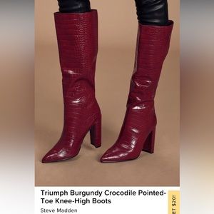 Steve Madden Triumph Burgundy Crocodile Pointed Toe Knee High Boots